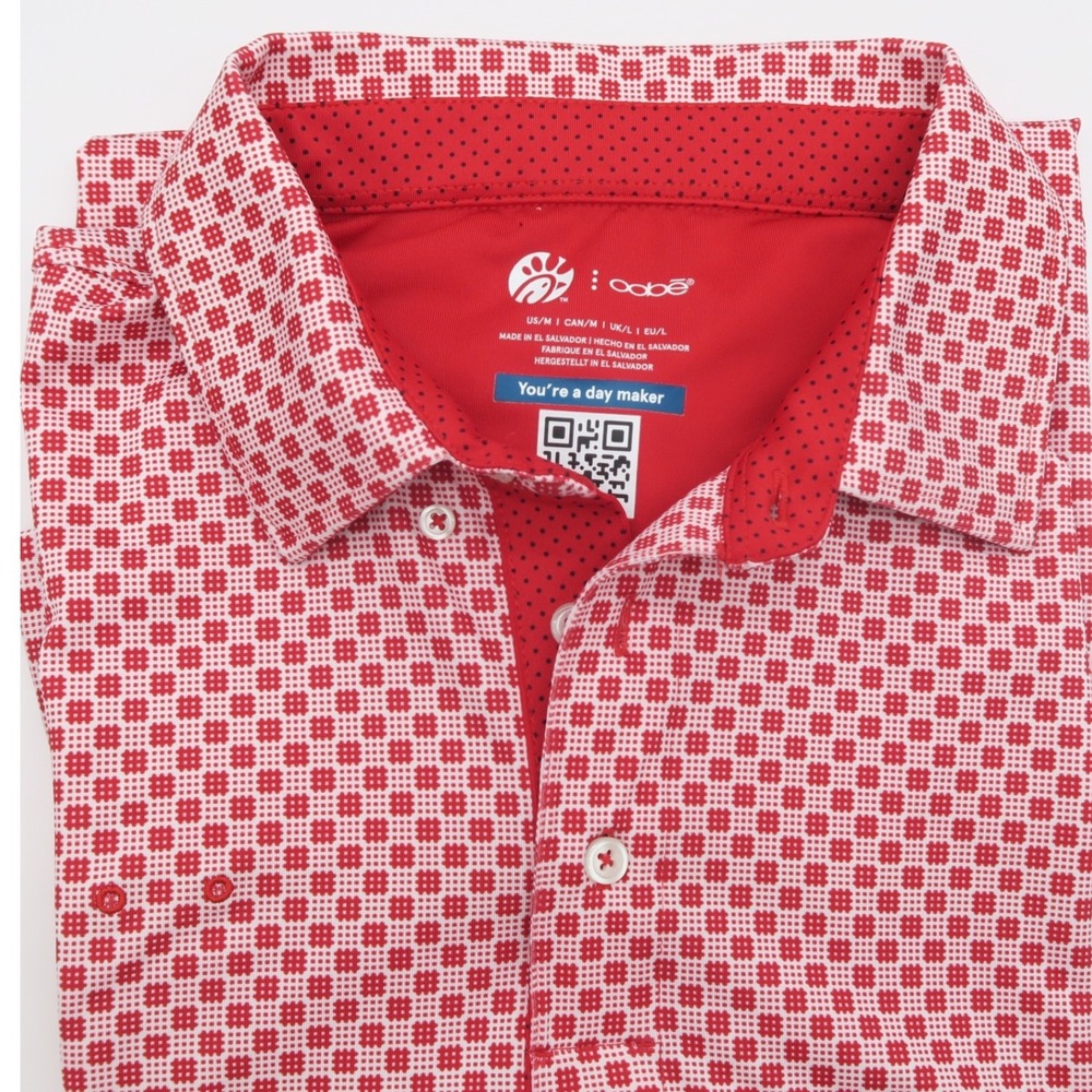 Chick-fil-A Oobe Mens Red White Geometric Grid Polo Shirt Size Medium Employee